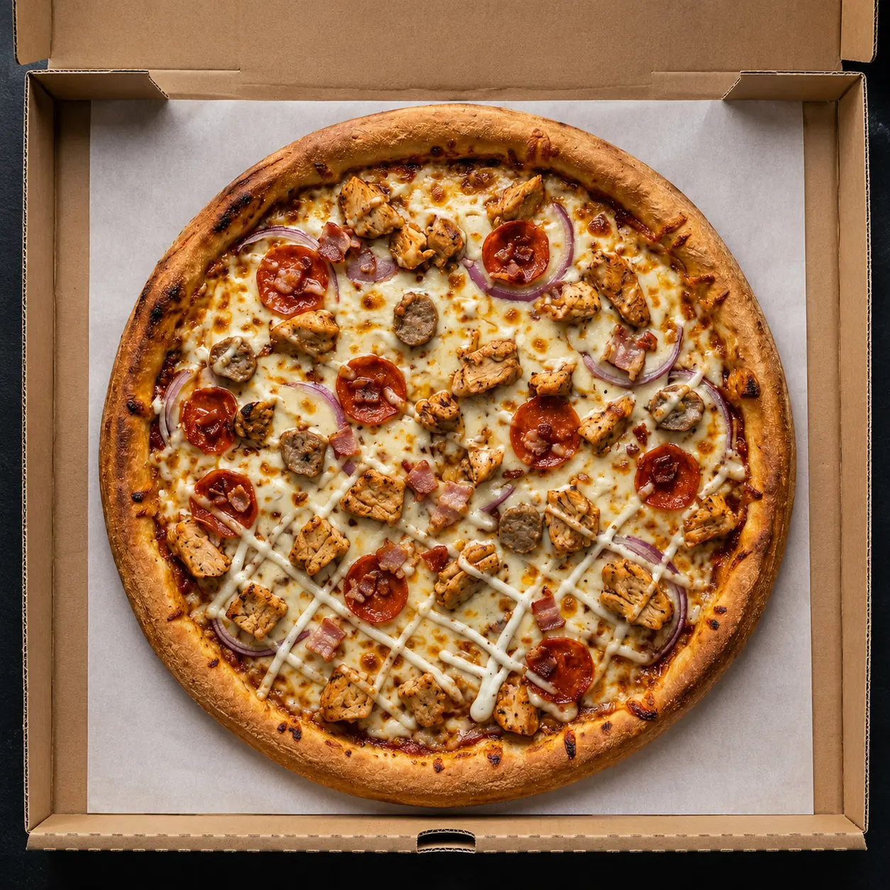 Triple Meat Feast pizza at Cheezly Pizza Canada in Sherwood Park, AB